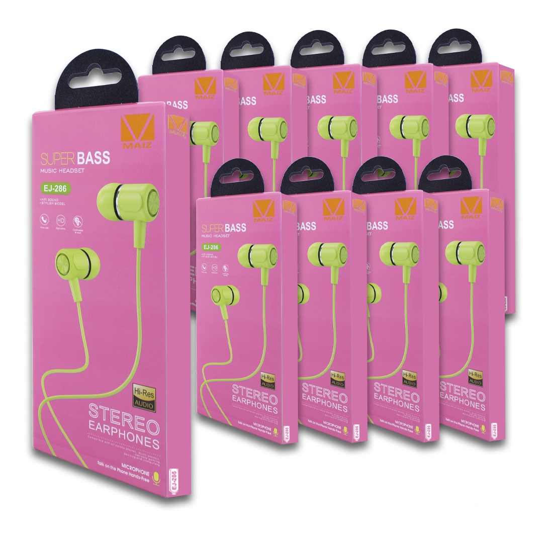 Paquete 10 Pz Audífonos Alambrico Manos Libres 3.5 Color Verde 