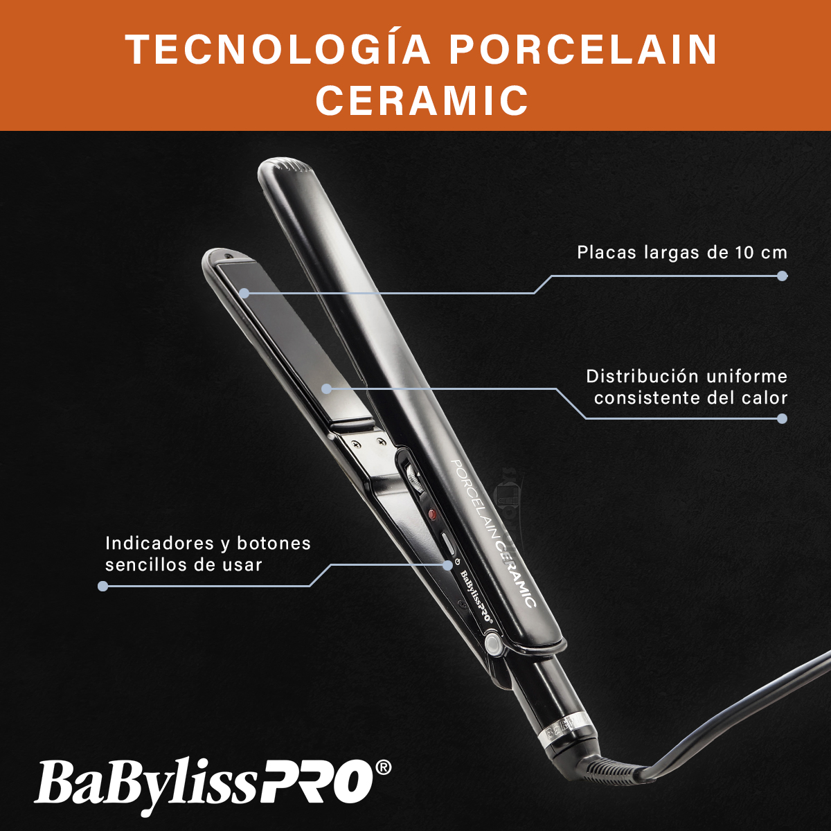 Plancha Para Cabello Porcelain Ceramic Negra