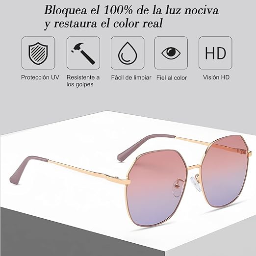 Lentes de sol mujer, Sebami Gafas De Sol de Moda de Metal anteojos de sol Gafas de protección UV Gafas de sol polarizadas perfecta para Conducción y Viajes