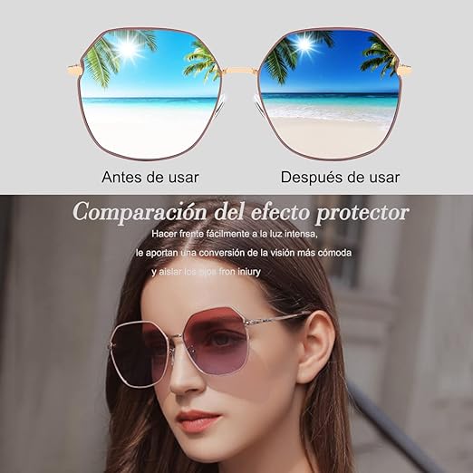 Lentes de sol mujer, Sebami Gafas De Sol de Moda de Metal anteojos de sol Gafas de protección UV Gafas de sol polarizadas perfecta para Conducción y Viajes