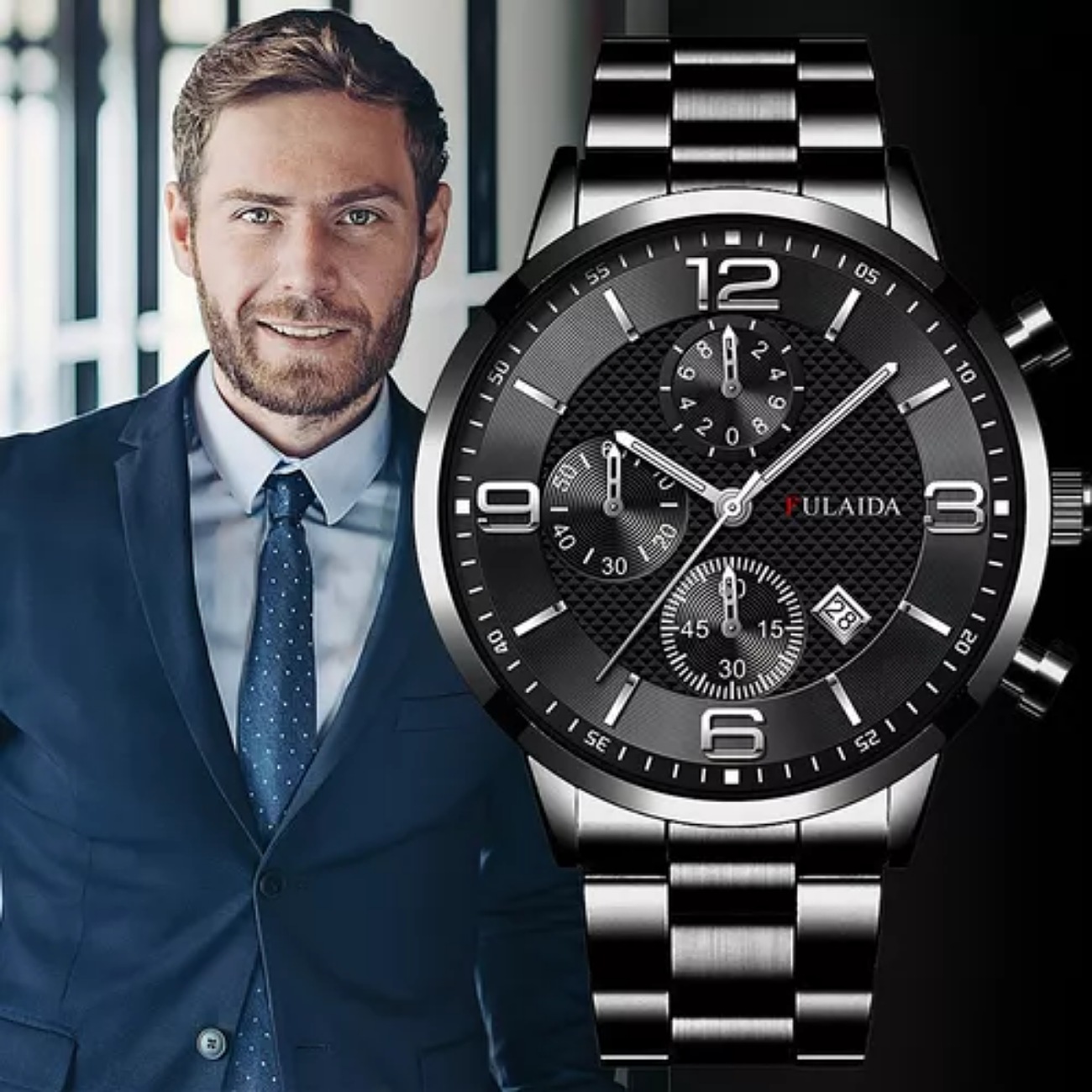 7pcs Reloj De Hombre Con Correa De Metal Con Fecha Traje