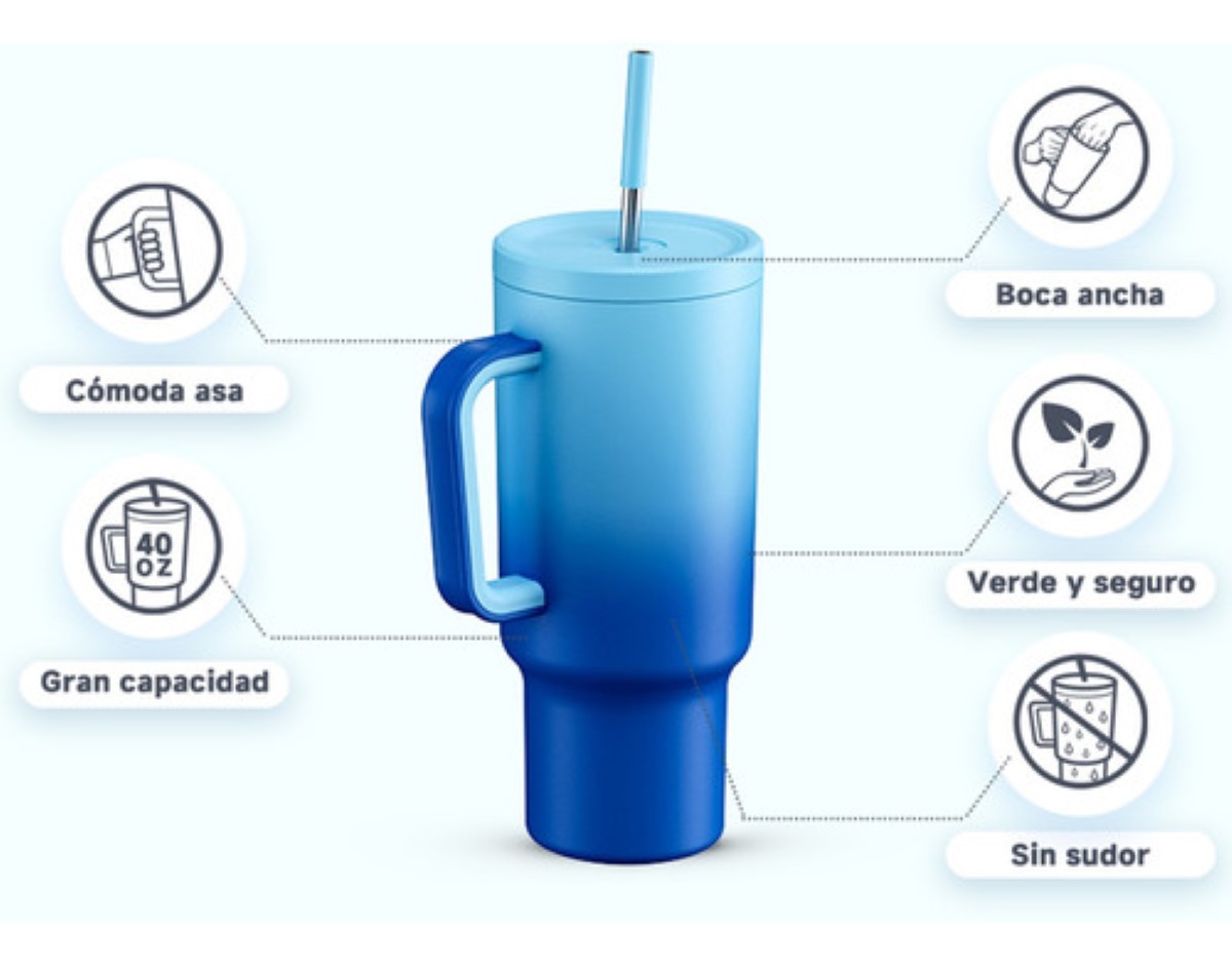 Taza De Viaje De Acero Inoxidable 40oz Azul Degradado