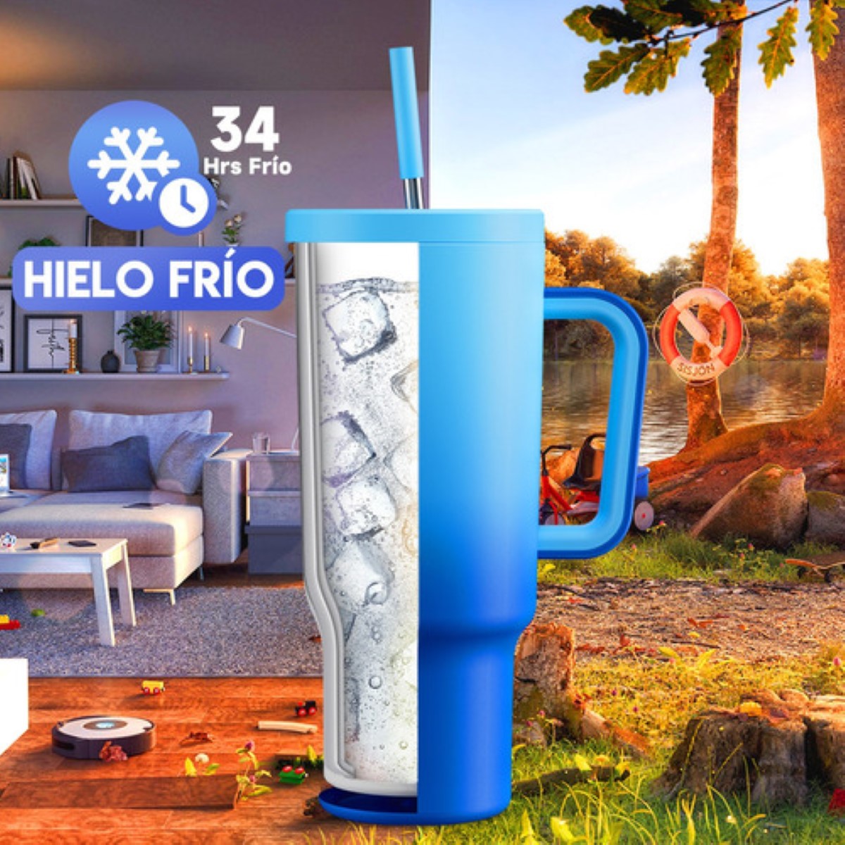 Taza De Viaje De Acero Inoxidable 40oz Azul Degradado