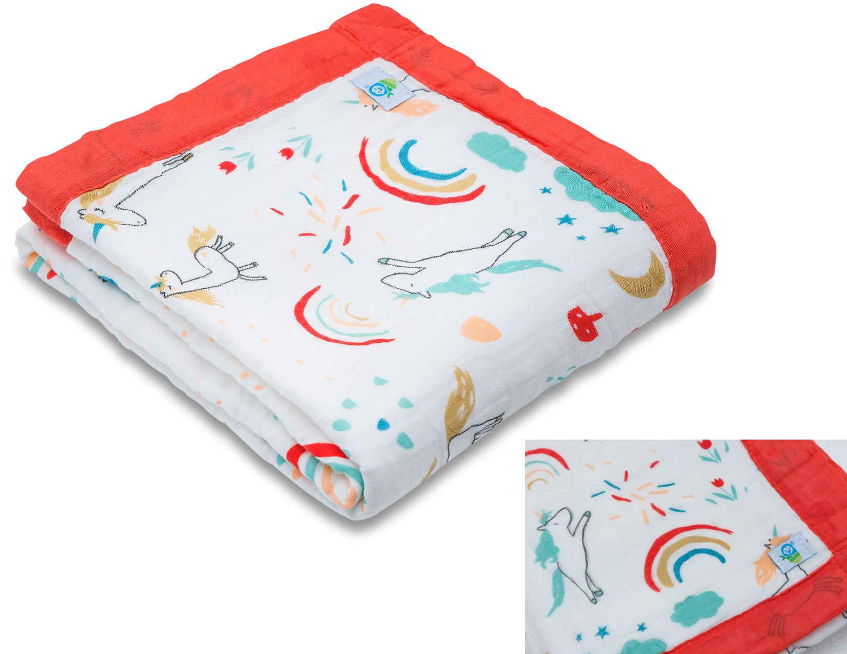 Muselina 6 capas 100% algodón 110cm x 110cm manta para bebé Unicornio