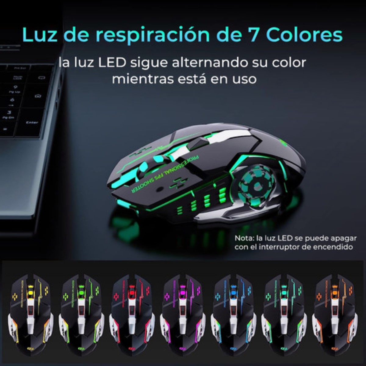 "Mouse Inalambrico Gamer Ergonomico 2.4g Bt Dual Modos Raton negro "
