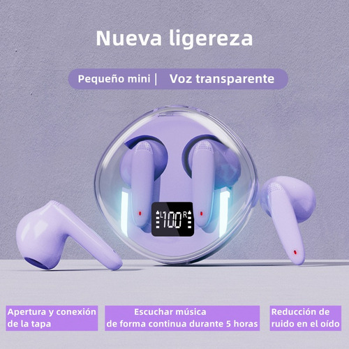 "Audifonos Inalambricos Auriculares Bluetooth Luz Led Lila "