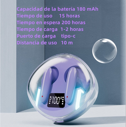 "Audifonos Inalambricos Auriculares Bluetooth Luz Led Lila "