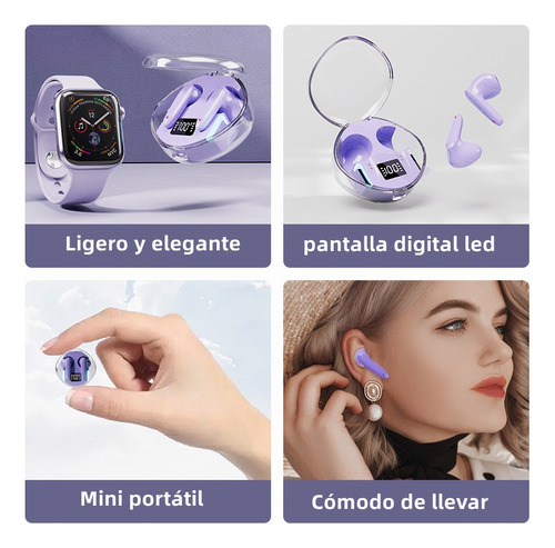 "Audifonos Inalambricos Auriculares Bluetooth Luz Led Lila "