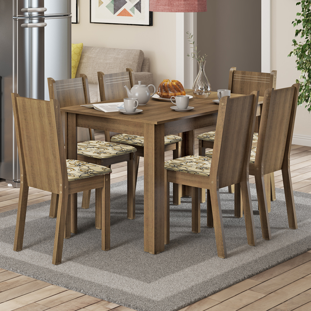 Conjunto de Comedor Madesa Maris Mesa con Tapa de Madera con 6 Sillas Rústico/Lirio Beige
