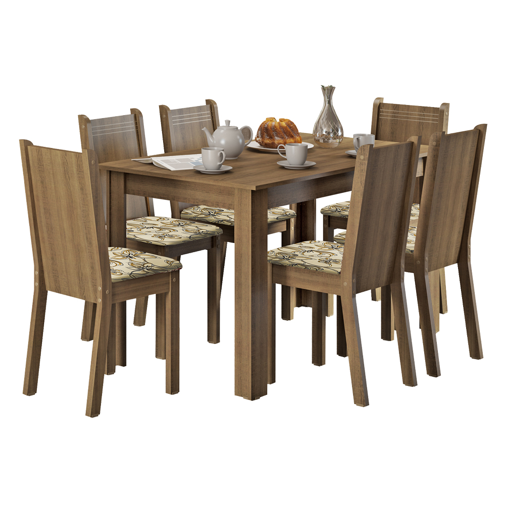 Conjunto de Comedor Madesa Maris Mesa con Tapa de Madera con 6 Sillas Rústico/Lirio Beige
