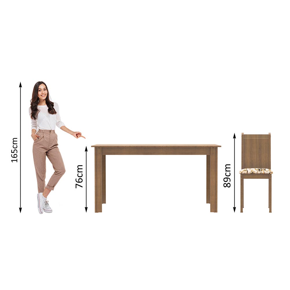 Conjunto de Comedor Madesa Maris Mesa con Tapa de Madera con 6 Sillas Rústico/Lirio Beige