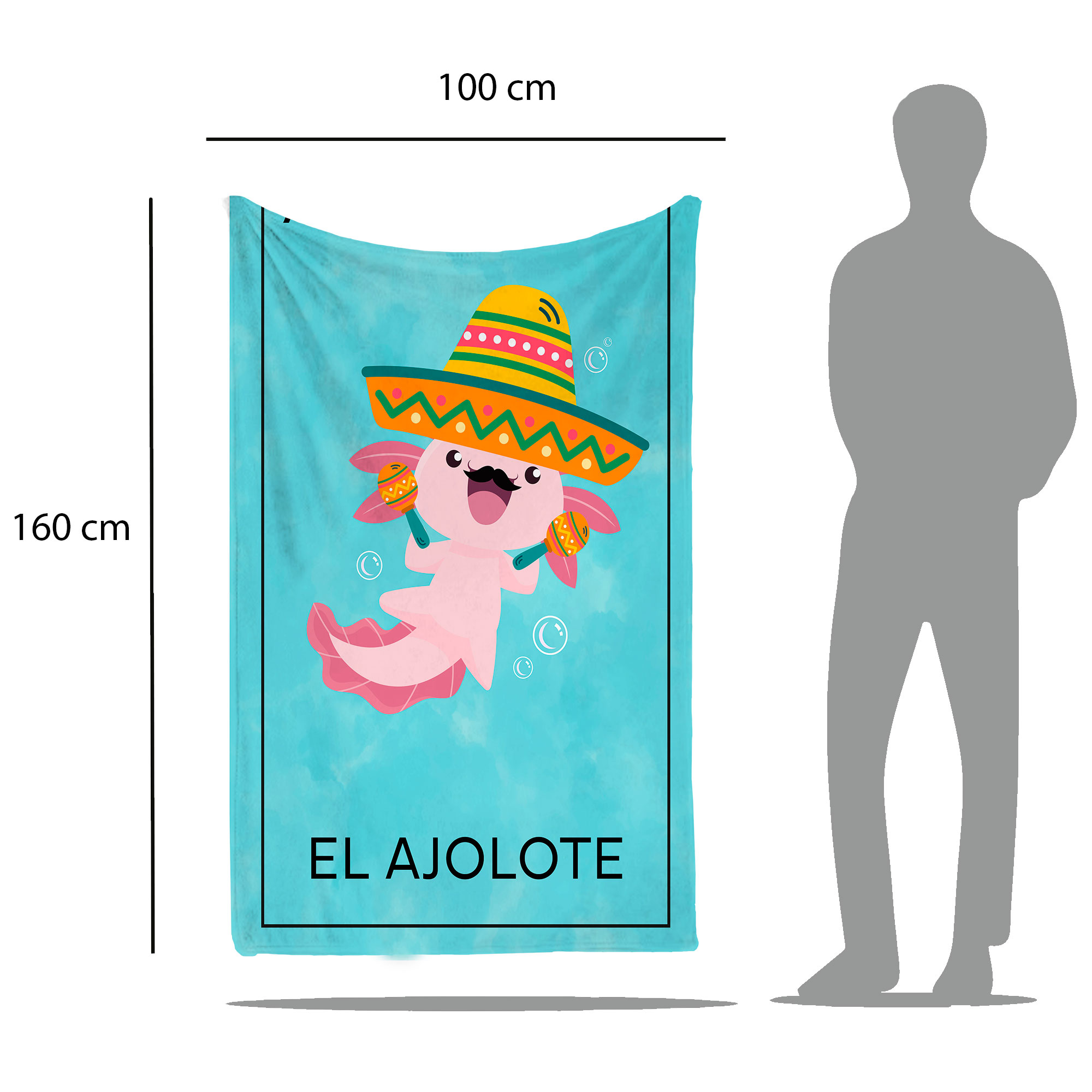Cobija Manta Frazada De Diseño De Ajolote Carta de Lotería Estilo Mariachi Ultra Suave Y Ligera Alta Calidad.