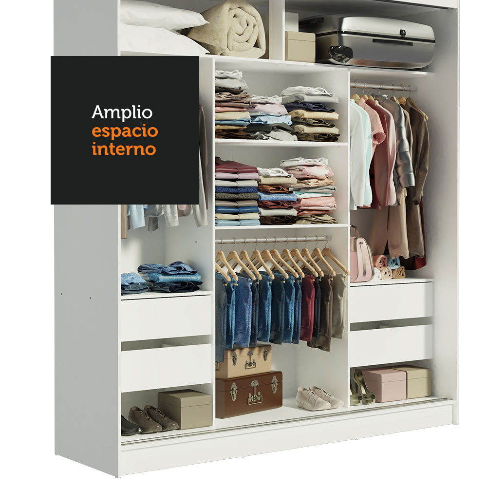 Ropero Closet Madesa Reno con 3 Portas de Correr Branco/Rustic.