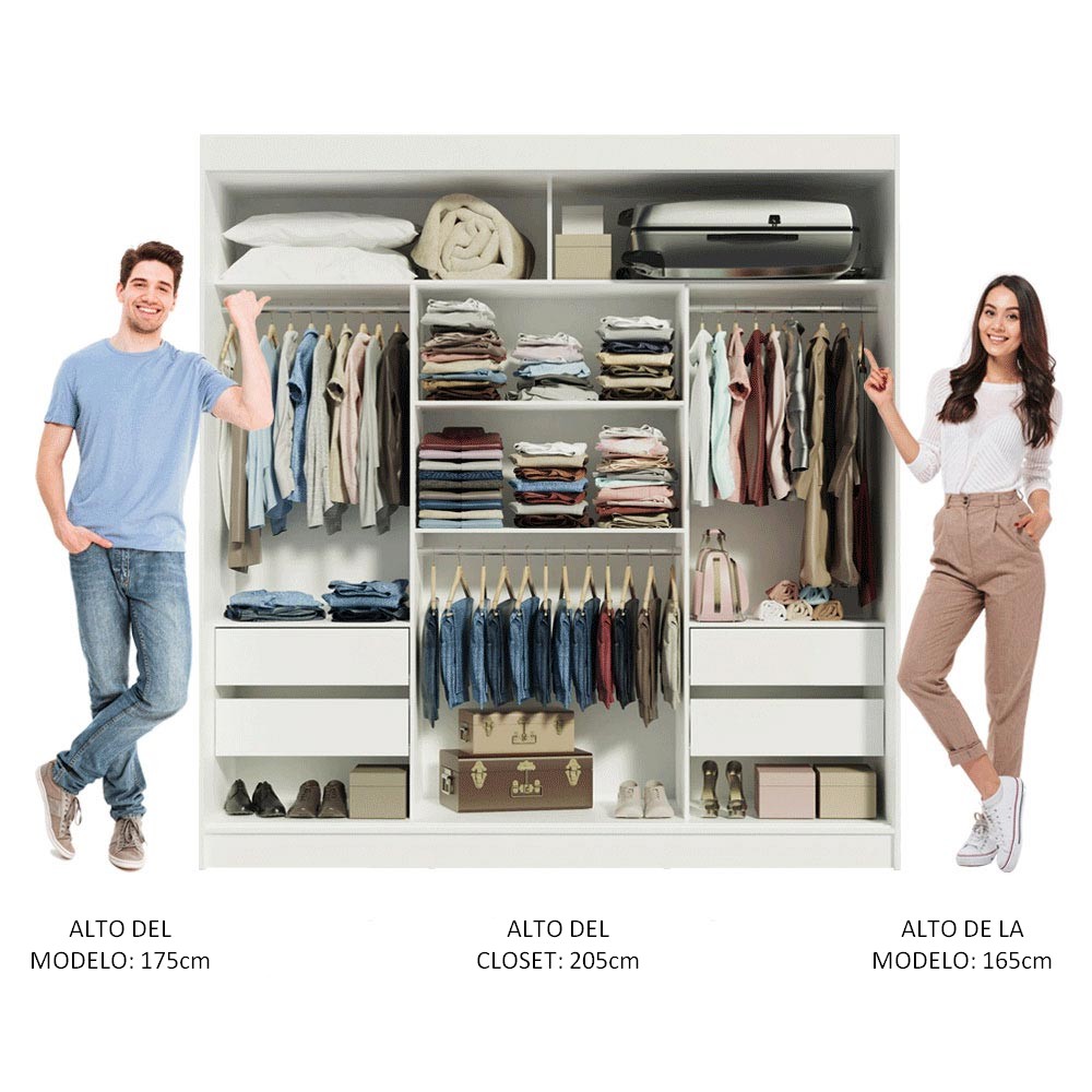 Ropero Closet Madesa Reno con 3 Portas de Correr Branco/Rustic.
