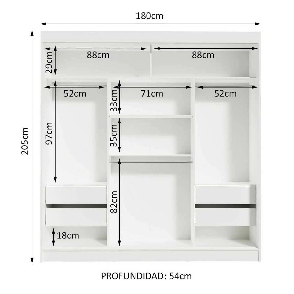 Ropero Closet Madesa Reno con 3 Portas de Correr Branco/Rustic.
