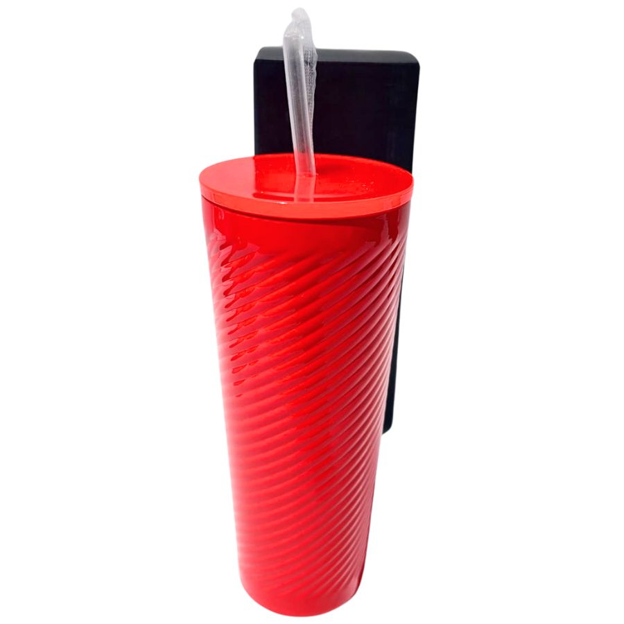 Vaso Rojo Acero Inoxidable Termico Tapa Antiderrames y Popote Venti 710 Ml Espiral.