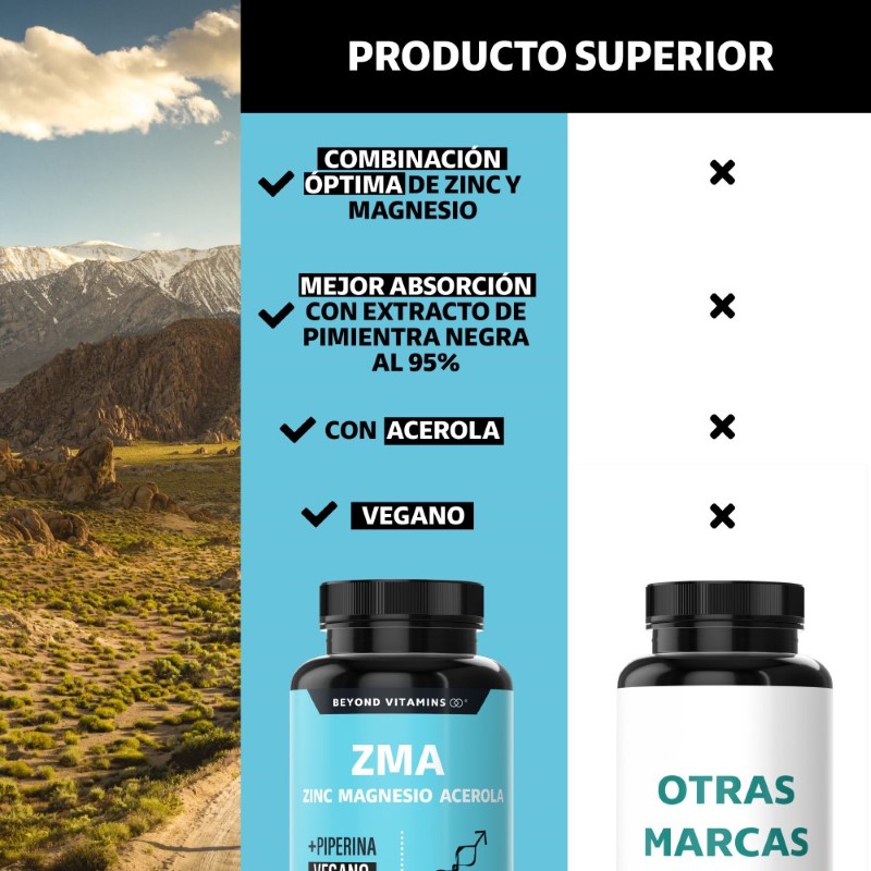 Suplemento Alimenticio ZMA Zinc Magnesio Acerola y Pimienta Negra Beyond Vitamins 60 cápsulas