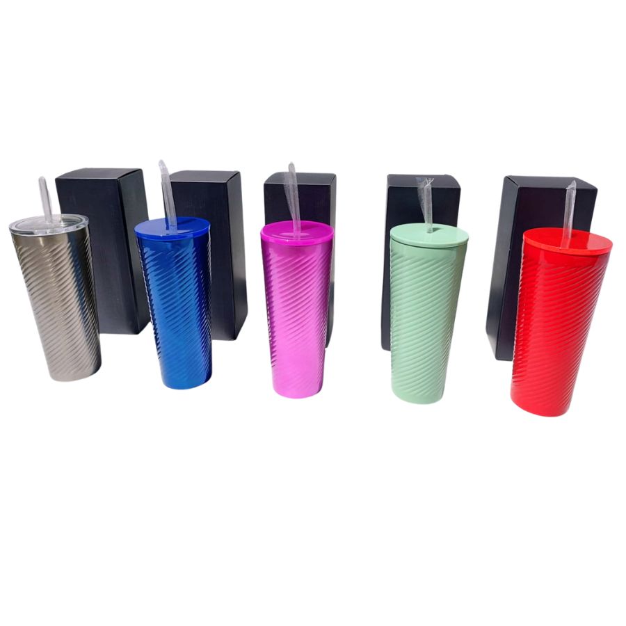 Vaso Rojo Acero Inoxidable Termico Tapa Antiderrames y Popote Venti 710 Ml Espiral.