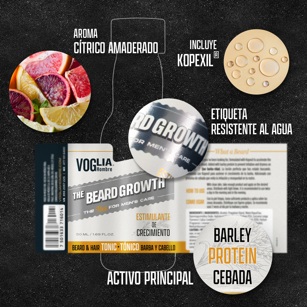 Tónico De Crecimiento Para Barba Y Cabello 50ml - Voglia Hombre