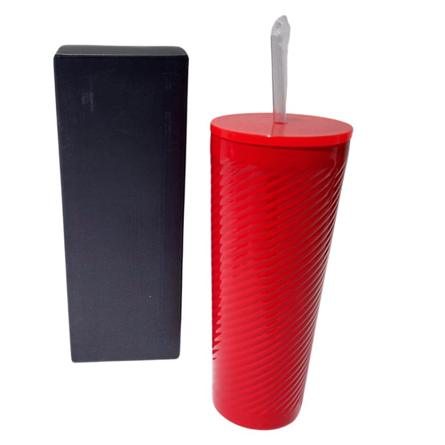 Vaso Rojo Acero Inoxidable Termico Tapa Antiderrames y Popote Venti 710 Ml Espiral.