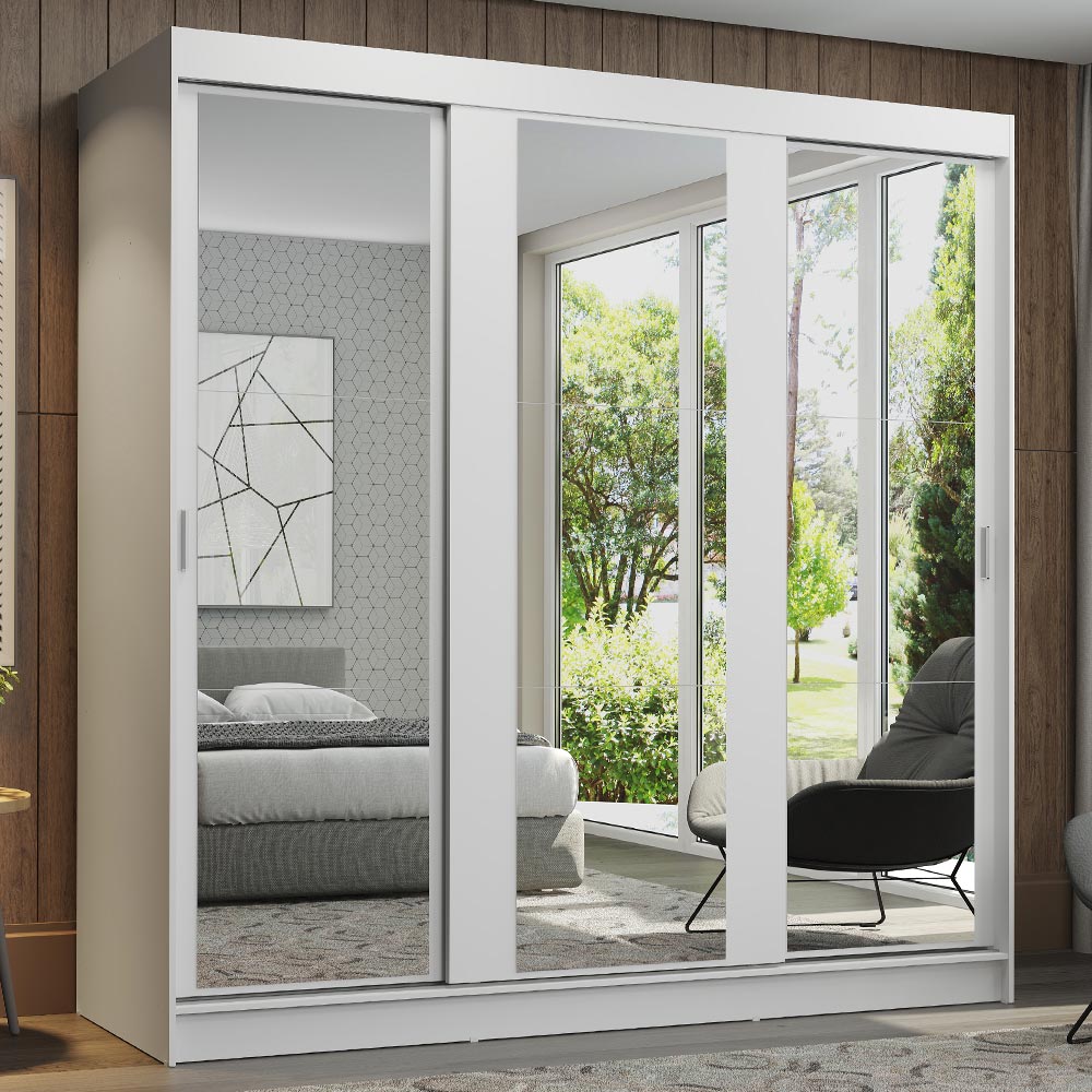 Ropero Closet Madesa Reno con 3 Puertas Corredizas 3 Espejos Blanco.