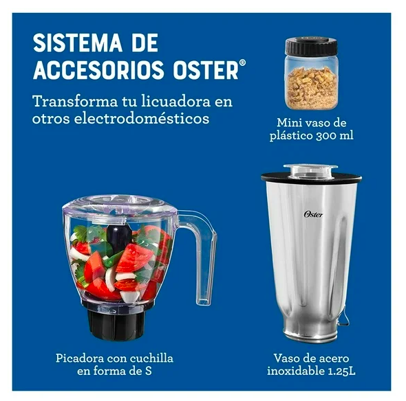 Licuadora Oster Clásica con Accesorios e Interruptor de Palanca.