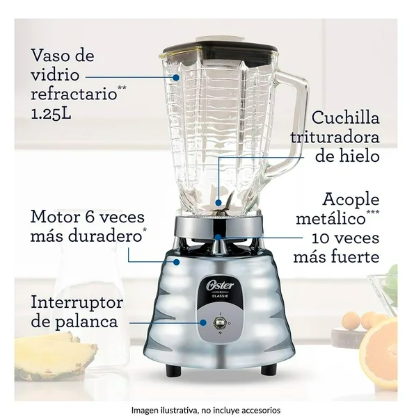 Licuadora Oster Clásica con Accesorios e Interruptor de Palanca.