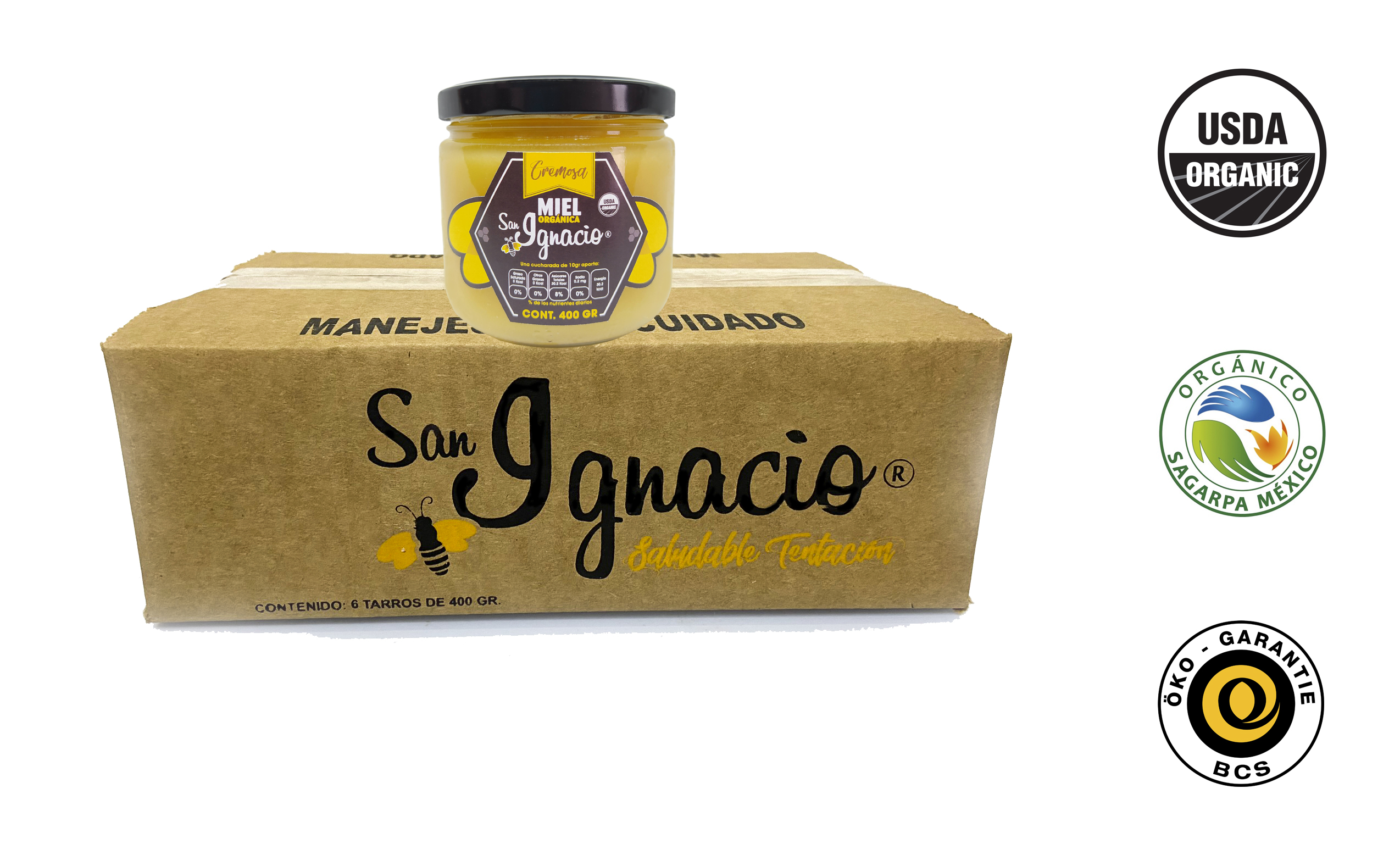 Miel De Abeja Orgánica San Ignacio Untable Caja 6pz 400 g