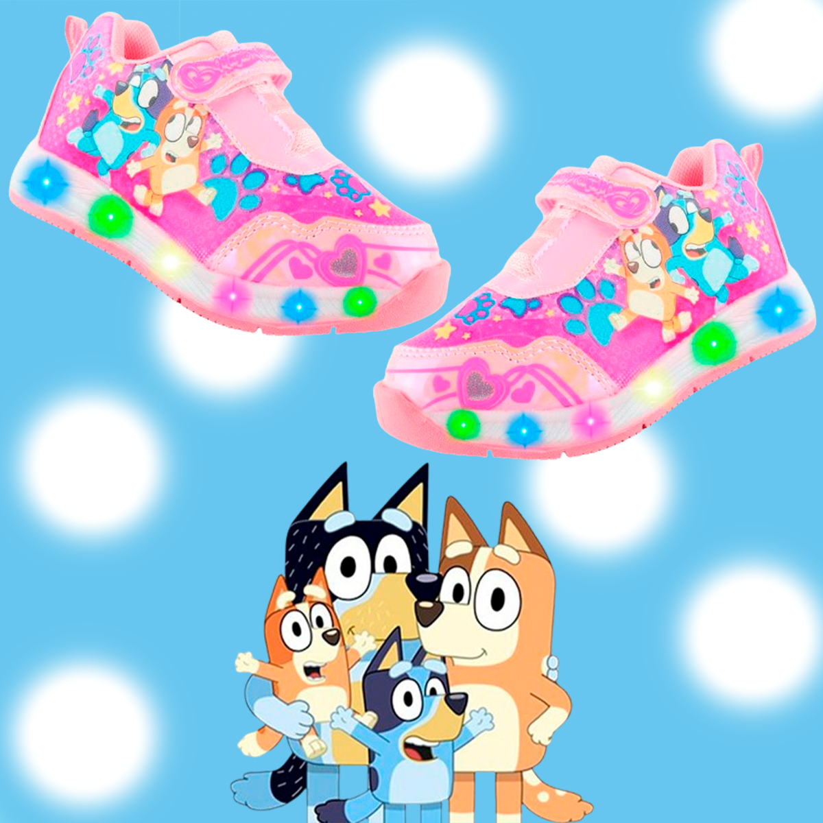 Tenis Niña Cachorros Blue Bingo Casual Moda Luces Led 884-rt