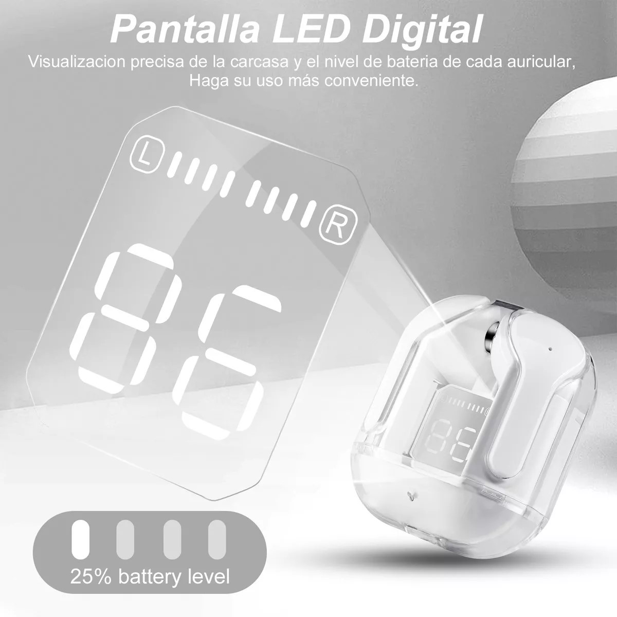 Audífonos Inalámbricos Bluetooth 5.3 Transparente Auriculares Microfono deportivos Música celular.