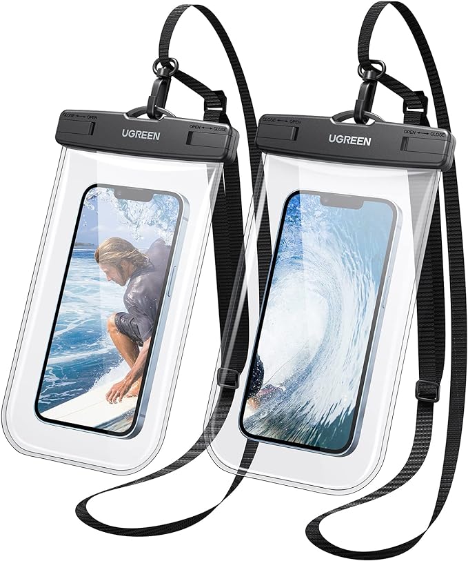 UGREEN Funda Impermeable para Celular, Bolsa para Celular contra Agua, Funda Celular Waterproof para iPhone 14 13 12 11 Pro MAX, Galaxy S23 S22 Ultra, Xiaomi Redmi Note de hasta 7.2 Pulgadas, 2 Pack