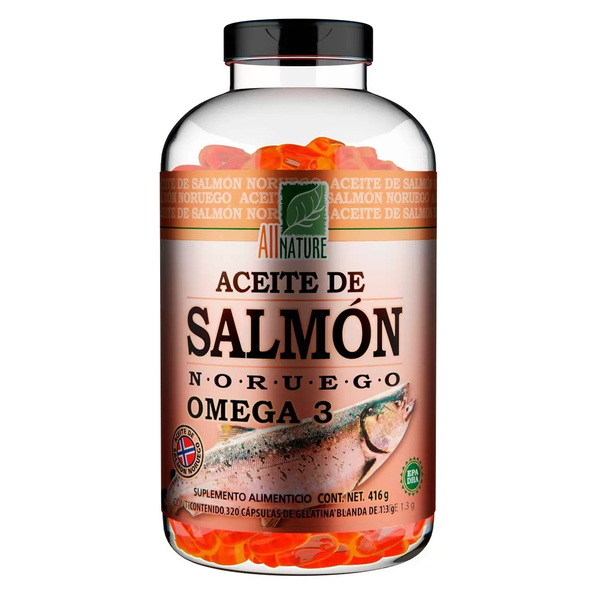 All Nature Aceite De Salmón Noruego Omega 3 Con 320 Cápsulas.