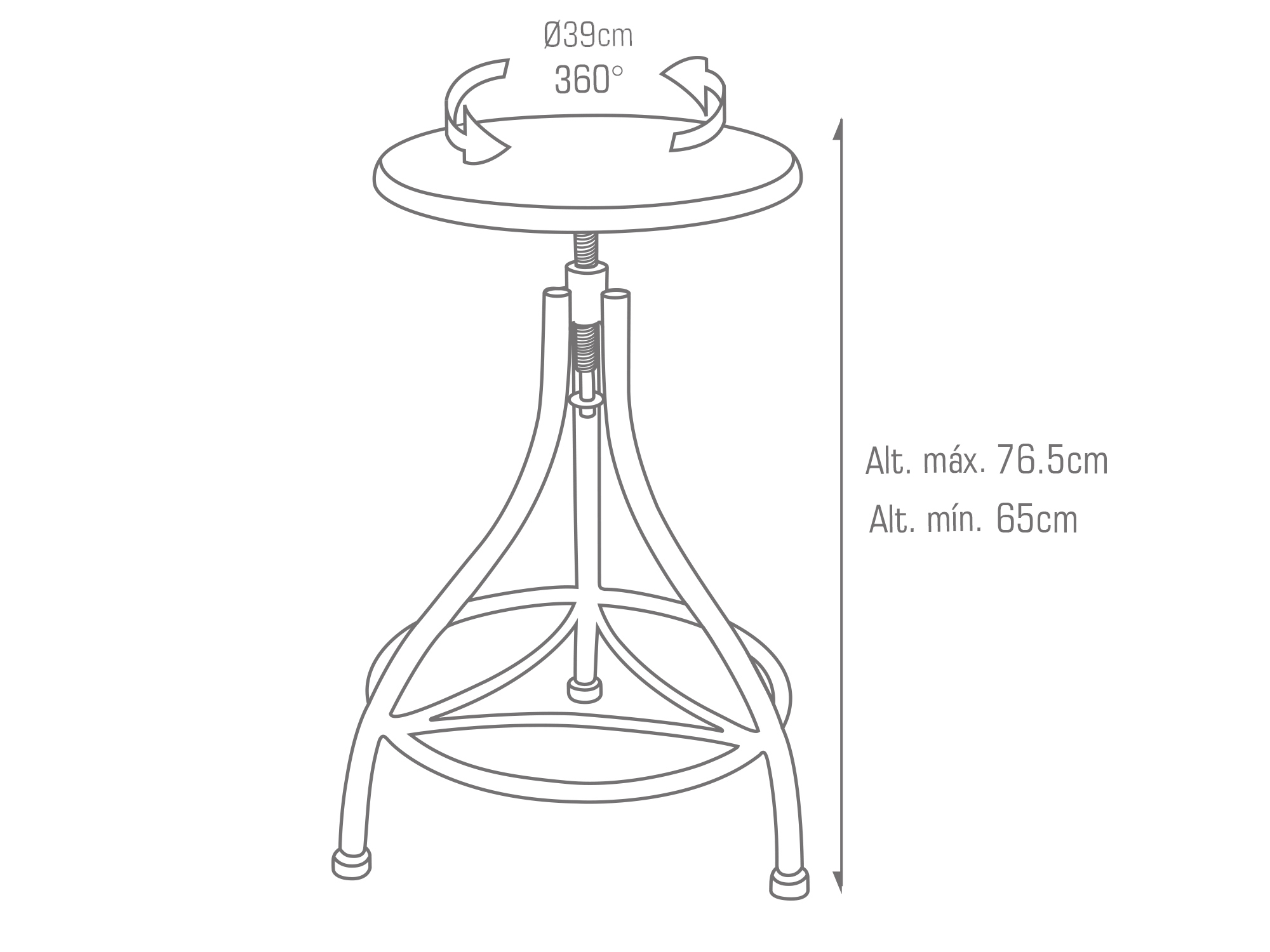 Banco asiento de madera de pino con altura ajustable de 65 a 76.5 cm