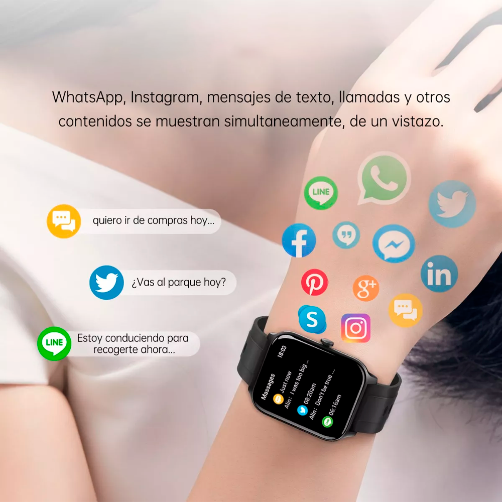Smartwatch Reloj Inteligente Fitness Deportivo Android Smart watch mas Auriculares de Audio Inalámbricos Mini Invisible Estereo.