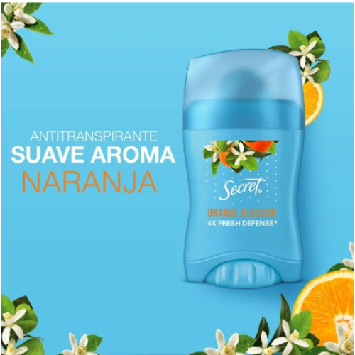 SECRET ANTITRANSPIRANTE ORANGE BLOSSOM 4X FRESH DEFENSE + 45G CAJA CON 3 PIEZAS