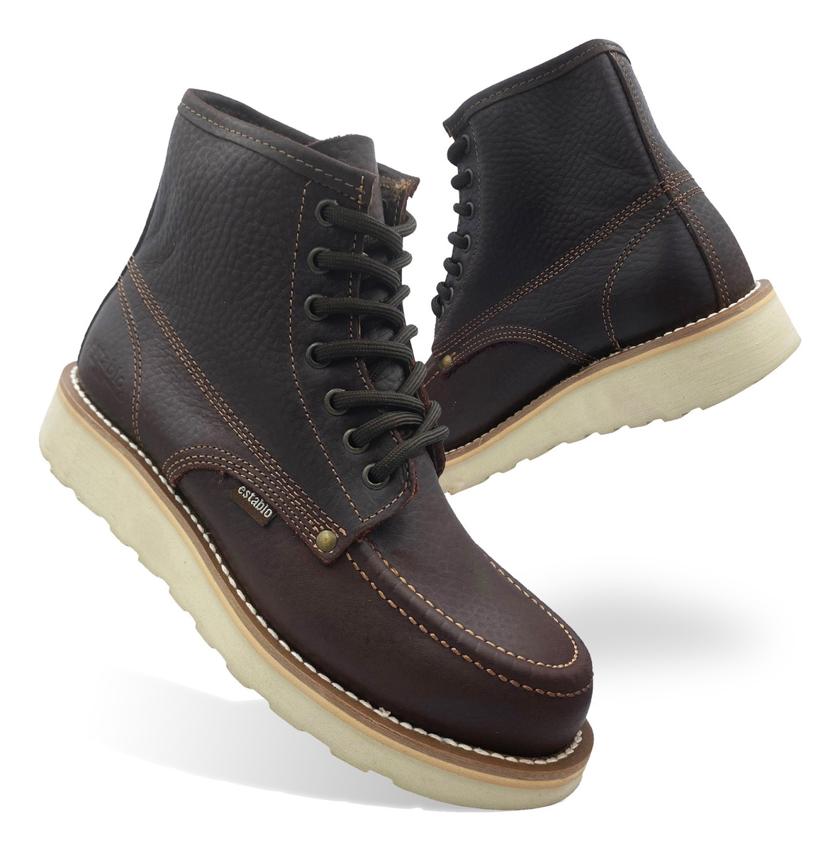 Bota Botín De Trabajo Establo 518 De Piel Color Shedron.