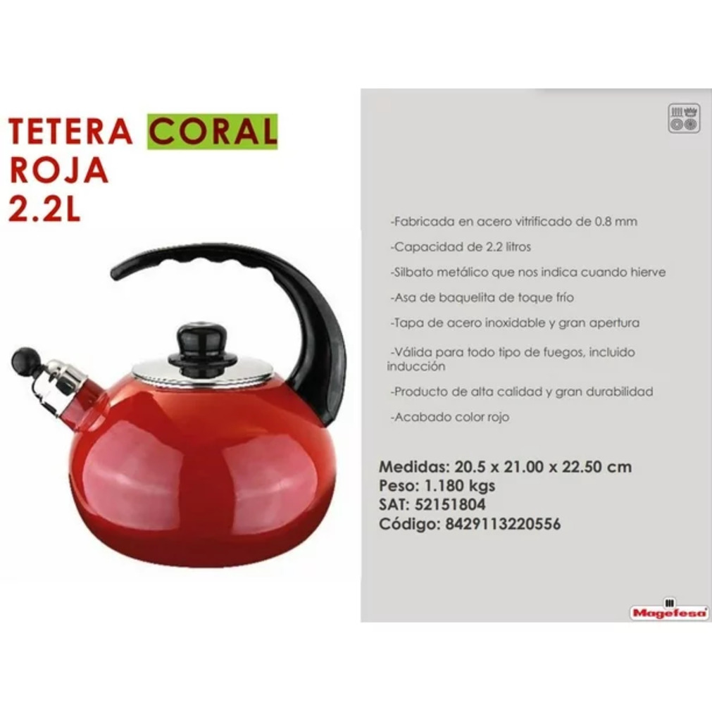 TETERA CORAL ROJA 2.2 litros