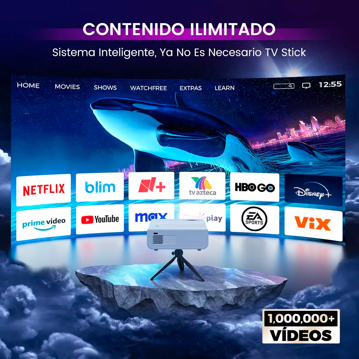 Proyector Portatil 4k con Wifi Android Led 13000 lm White