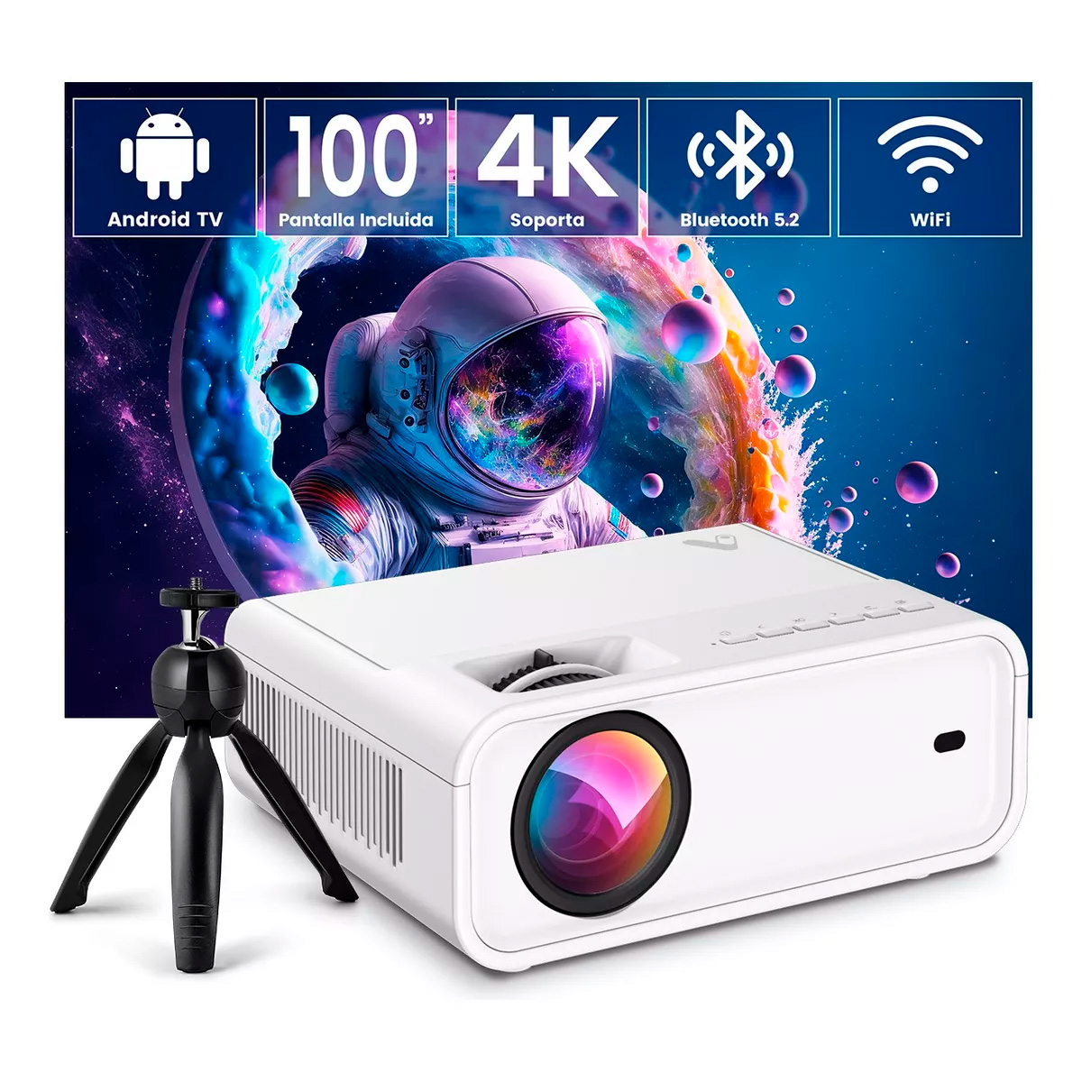 Proyector Portatil 4k con Wifi Android Led 13000 lm White