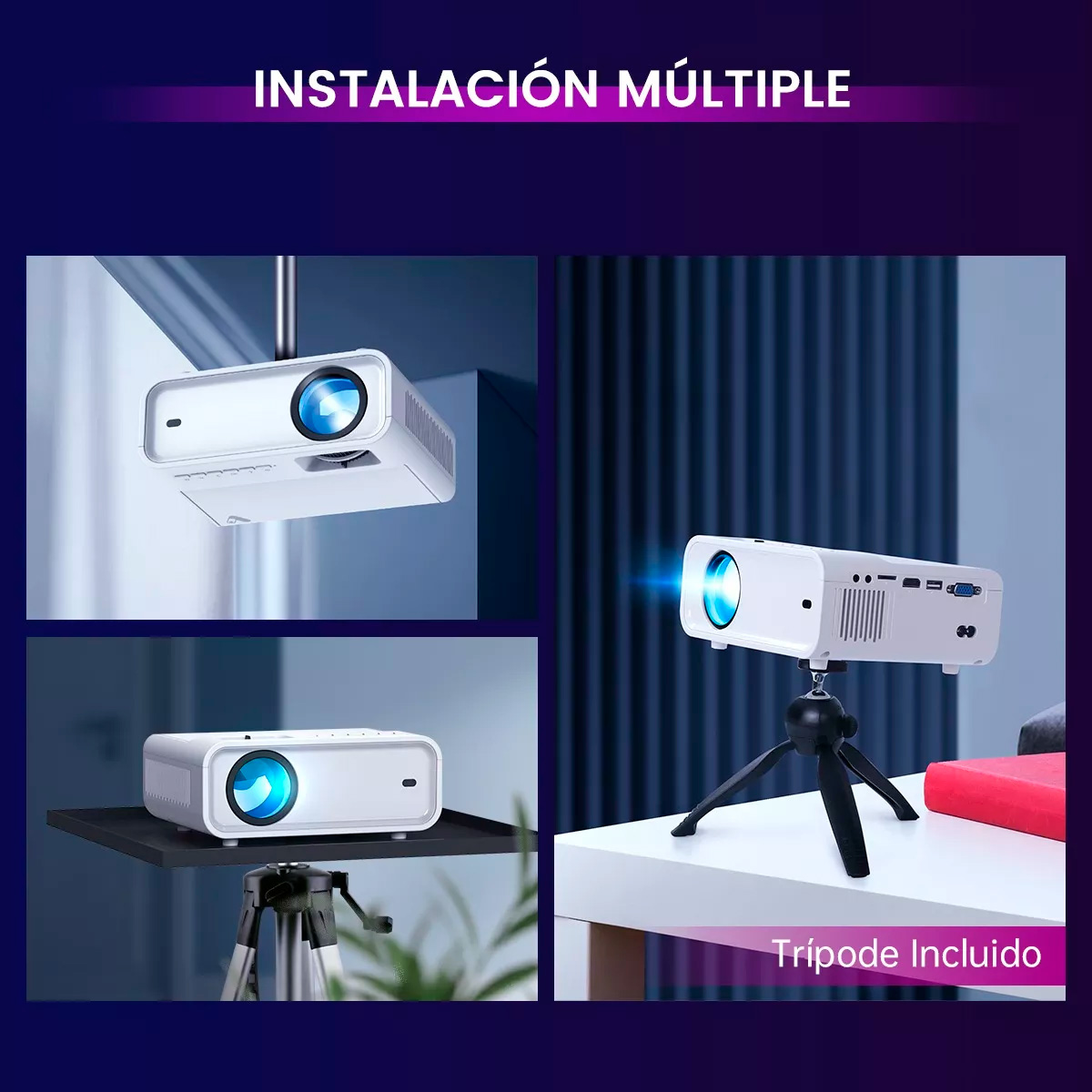 Proyector Portatil 4k con Wifi Android Led 13000 lm White