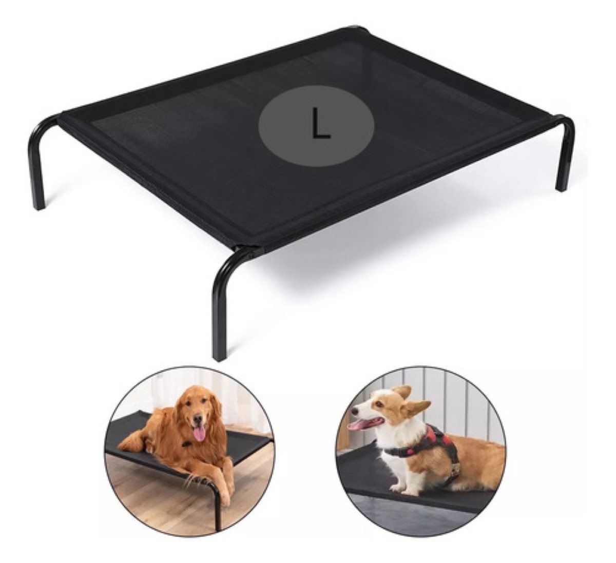 "Cama Elevada Para Perro Cuna Portátil Para Mascotas Grande color negro ".