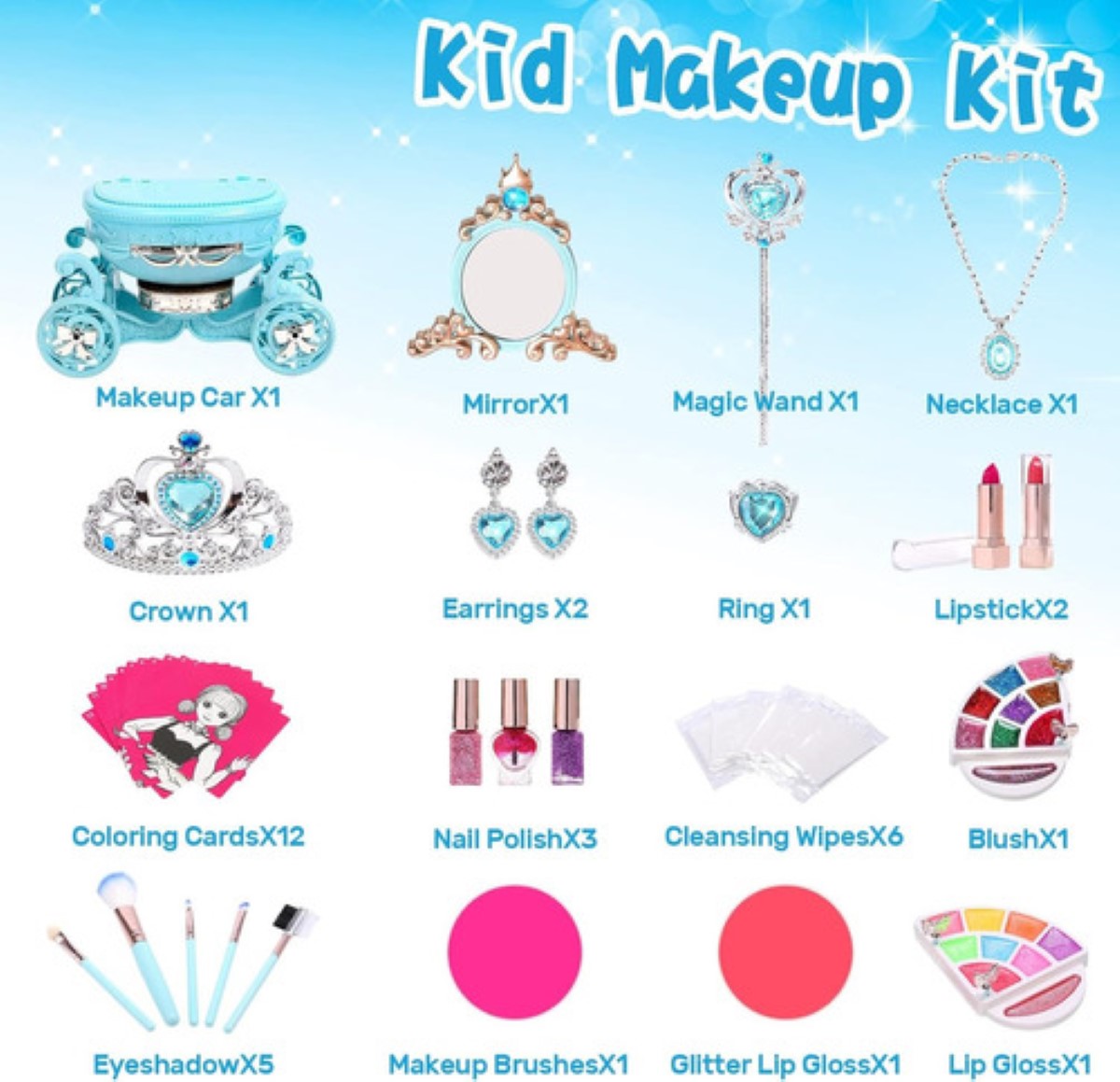 "Set De Maquillaje De Juguete Para Niñas Azul "