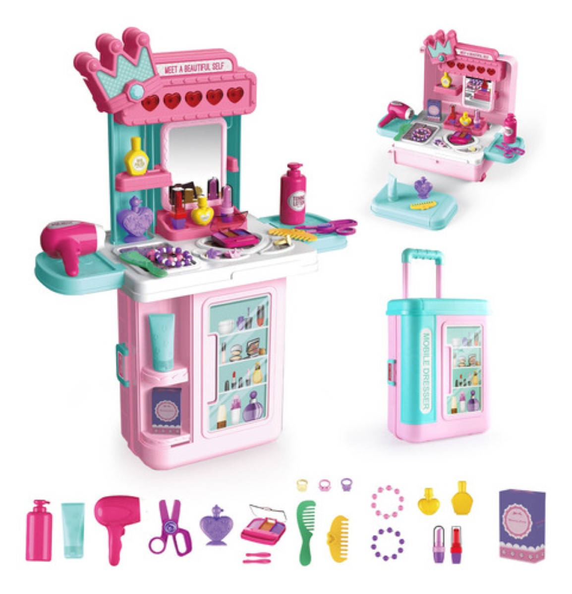 "Belleza Juguete Maquillaje Tocador Para Niñas 4en1 "