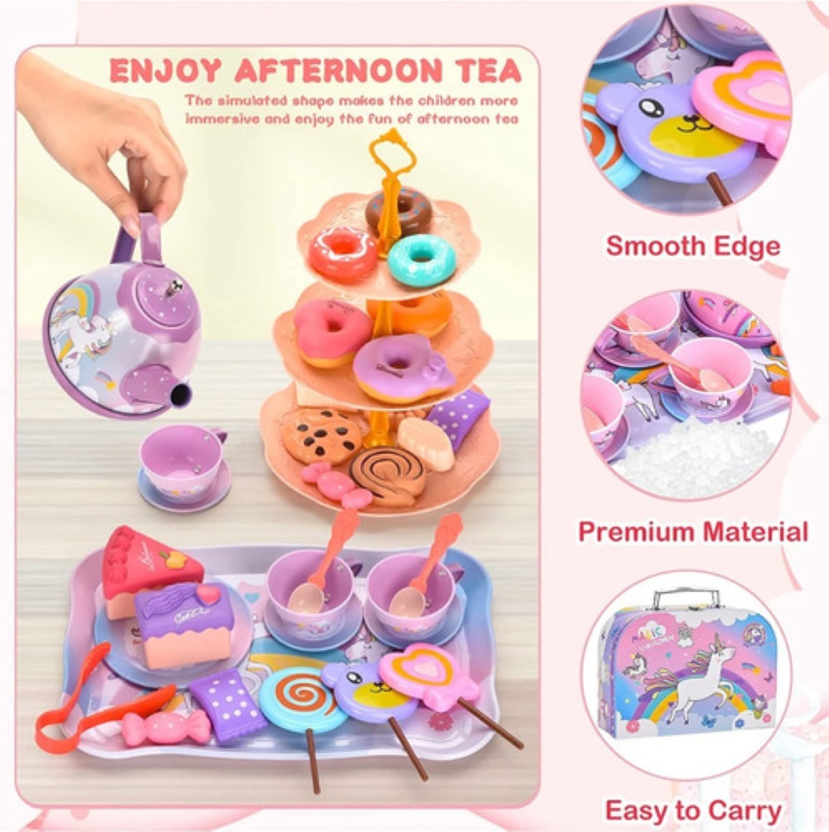 "Juguete De Cocina Juego De Té Para Niños Fiesta Del Té Niñas unicornio morado "