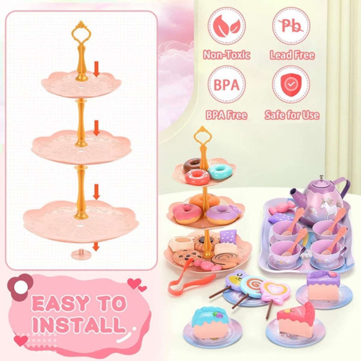 "Juguete De Cocina Juego De Té Para Niños Fiesta Del Té Niñas unicornio morado "