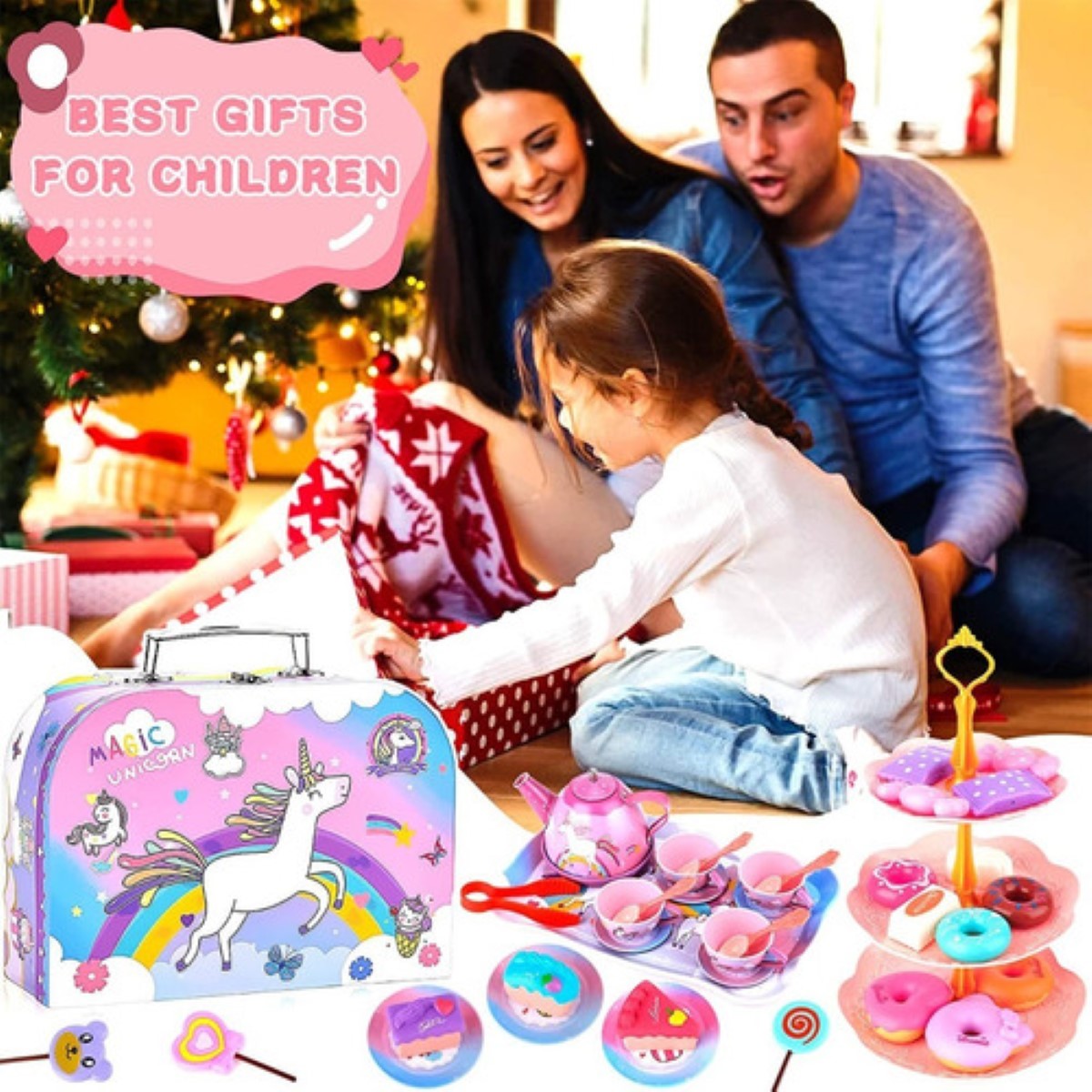 "Juguete De Cocina Juego De Té Para Niños Fiesta Del Té Niñas unicornio morado "