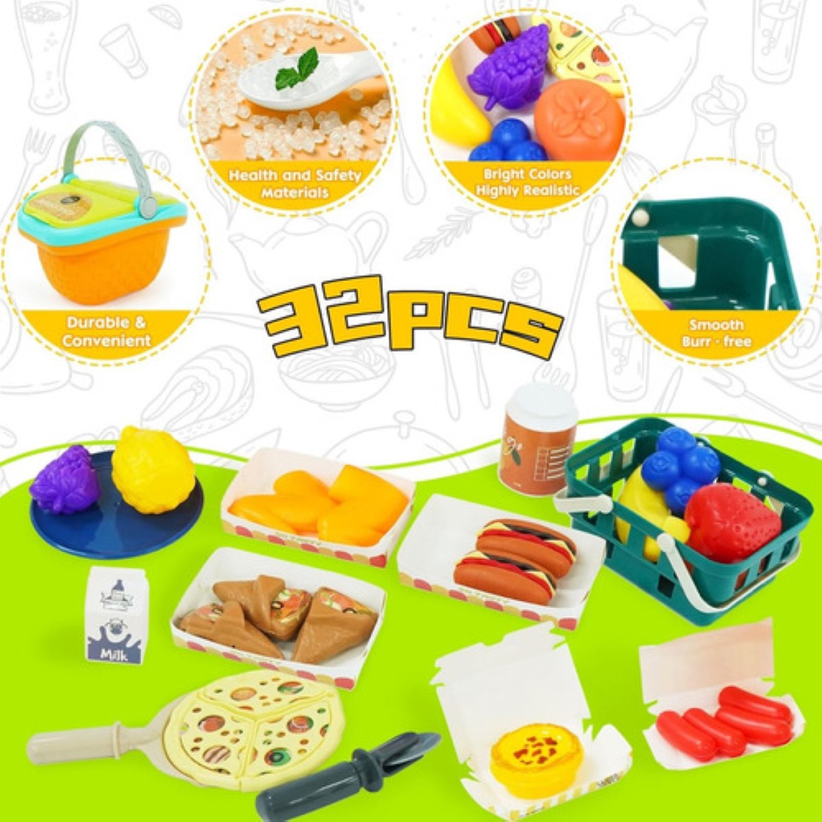 "Juego De Simulación Cesta De Mano Hambur Y Pizza Para Niños "
