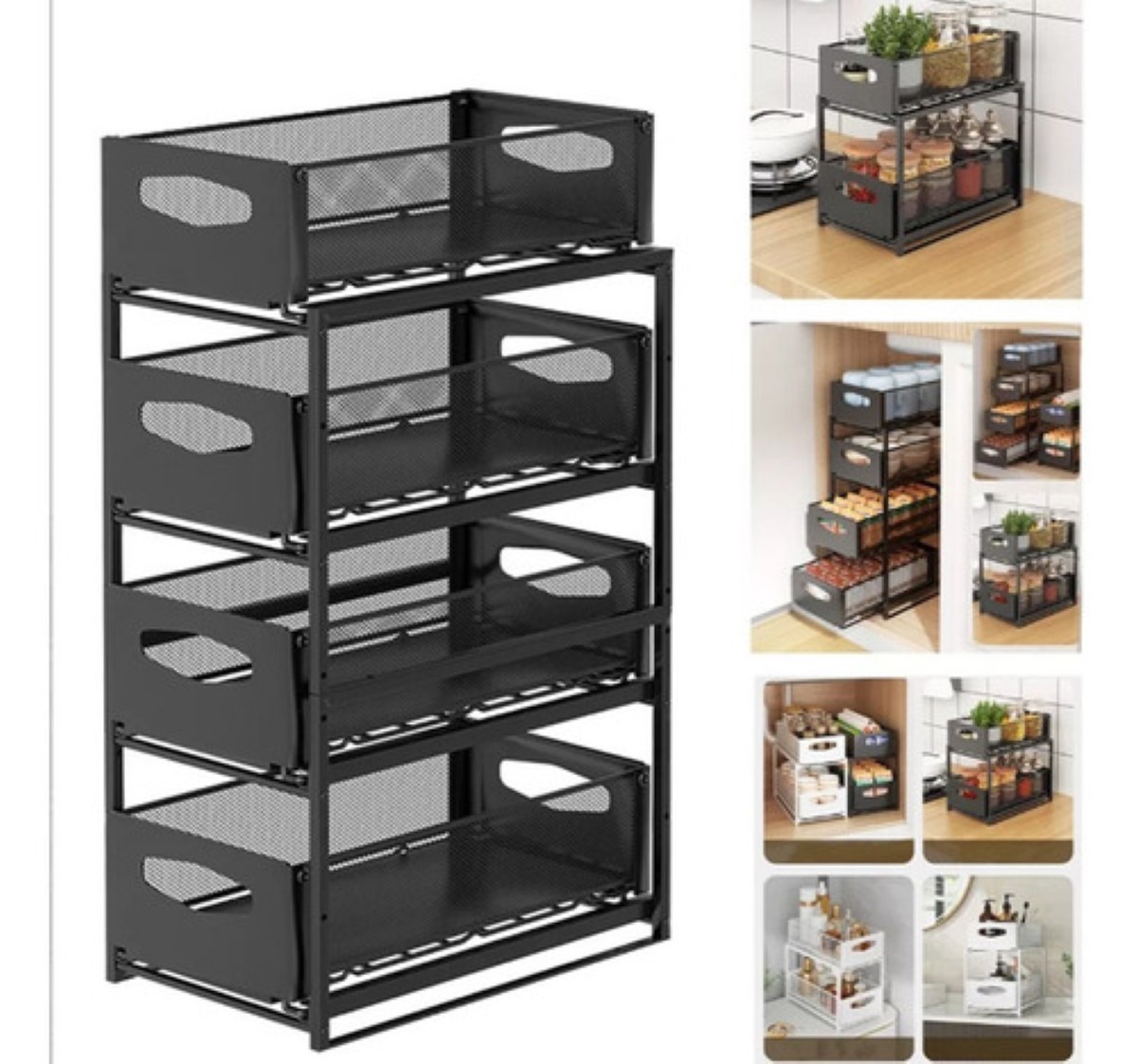 "Estante Metálica Ajustable Almacenamiento 4niveles De Cocina negro "