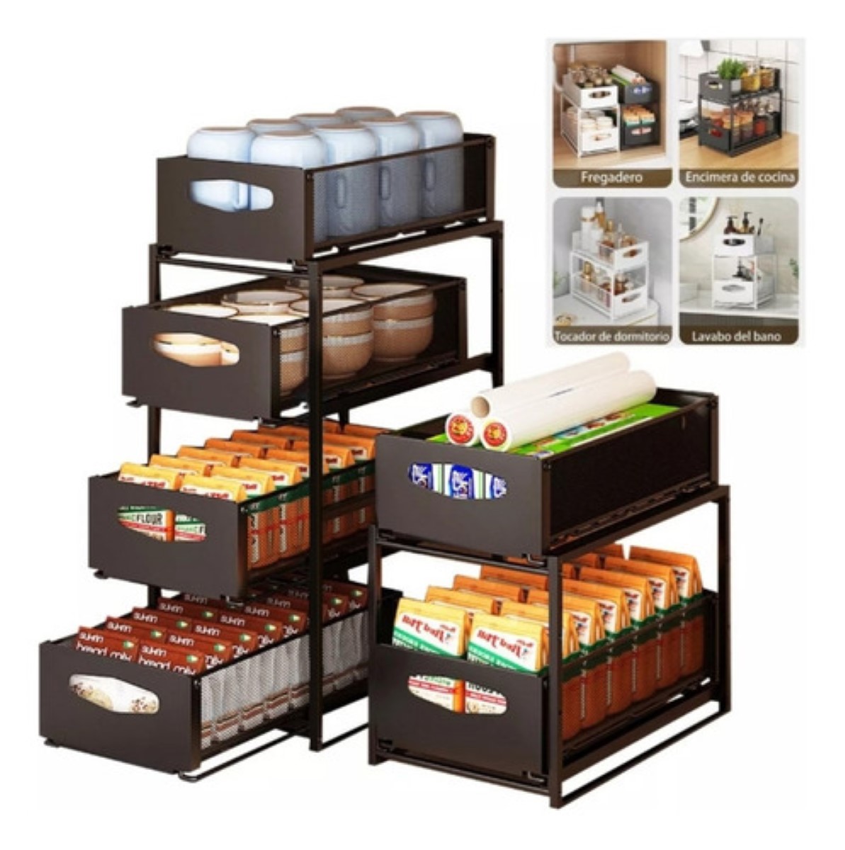 "Estante Metálica Ajustable Almacenamiento 4niveles De Cocina negro "