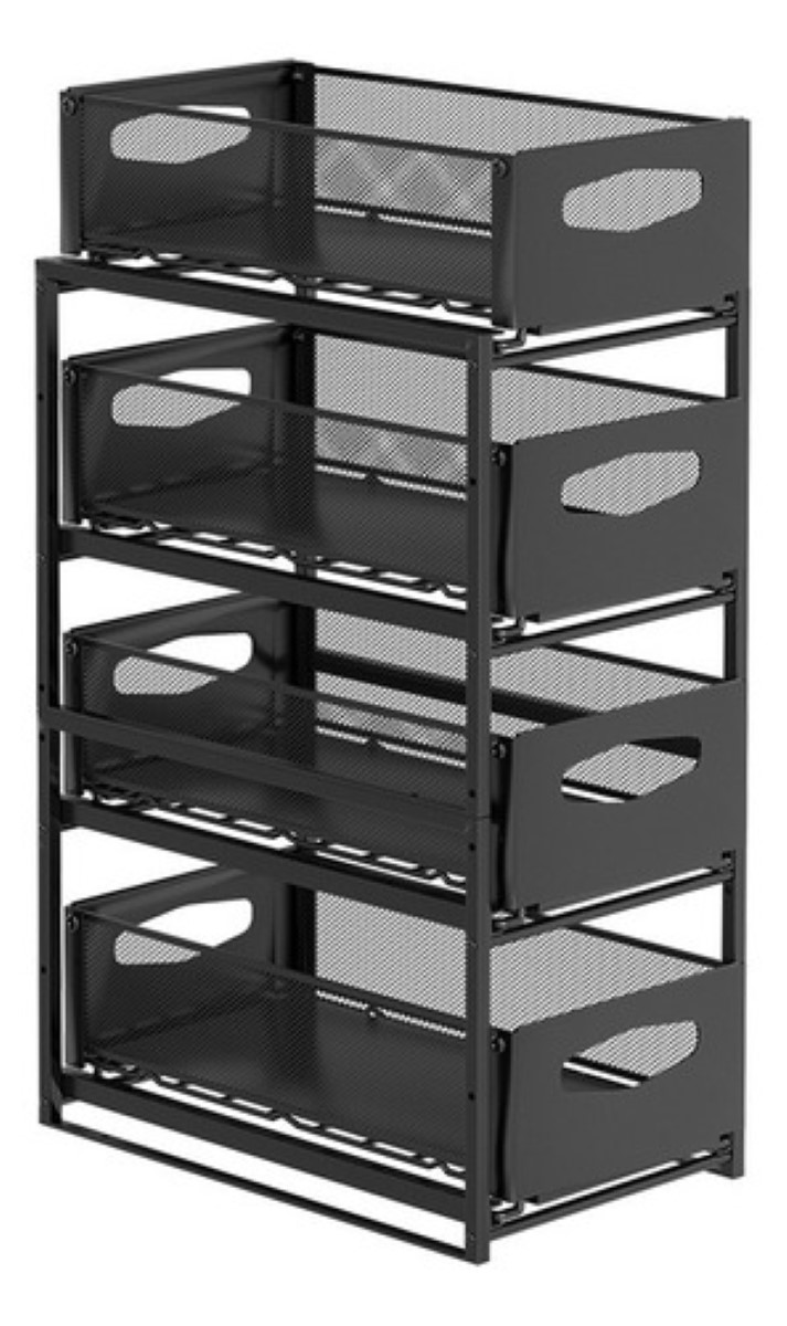 "Estante Metálica Ajustable Almacenamiento 4niveles De Cocina negro "